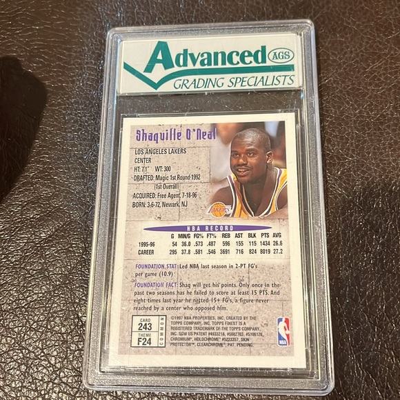 Shaquille O' Neal 1996-97 Topps Finest w/coating Foundations #243 AGS 9 Mint - Picture 2 of 2